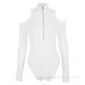 High Neck Cold Shoulder Ribbed Bodysuit